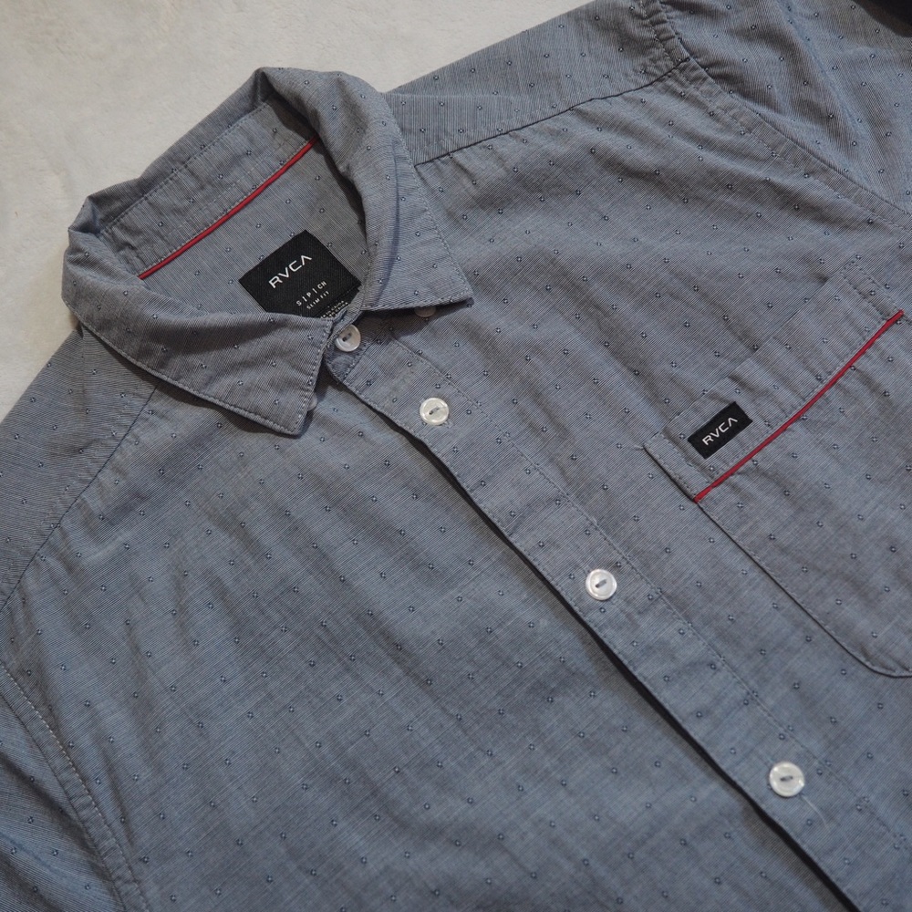 RVCA Shirt Mens Sz S Blue Slim Fit Button Down Long Sleeve Pocket 100% Cotton